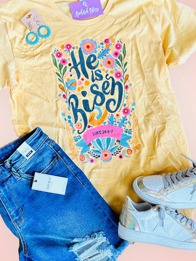 Watercolor He is Risen Graphic Tee-Harps & Oli-Shop Anchored Bliss Women's Boutique Clothing Store