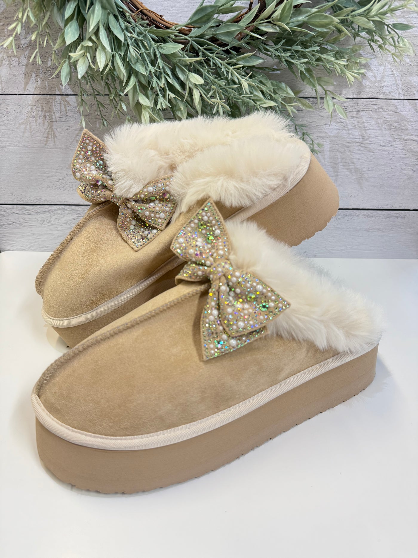 Dreamy Steps Bow Platform Slippers • Cream-Stacey Kluttz-Shop Anchored Bliss Women's Boutique Clothing Store