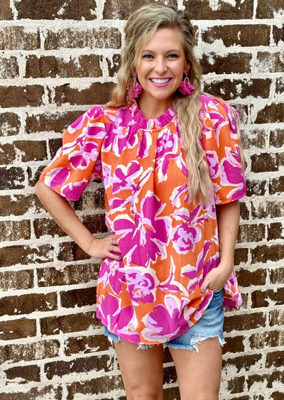 All About the Drama Top • Orange-Emerald Creek-Shop Anchored Bliss Women's Boutique Clothing Store