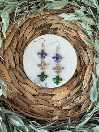 Glitter Fleur De Lis Dangle Earrings-Brittany Carl-Shop Anchored Bliss Women's Boutique Clothing Store