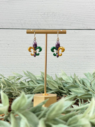 Mardi Party Fleur De Lis Earrings-Something Special LA-Shop Anchored Bliss Women's Boutique Clothing Store