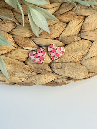 Checkered Heart Stud Earrings-Something Special LA-Shop Anchored Bliss Women's Boutique Clothing Store