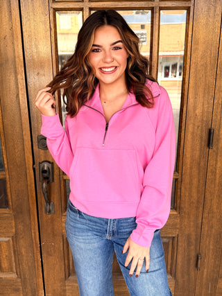 In Good Taste Scuba Quarter Zip Top • Pink-Zenana-Shop Anchored Bliss Women's Boutique Clothing Store