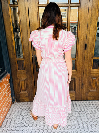 In Your Dreams Striped Flutter Sleeve Midi Dress • Pink-Umgee-Shop Anchored Bliss Women's Boutique Clothing Store
