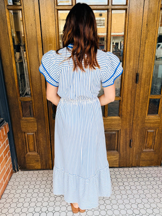 In Your Dreams Striped Flutter Sleeve Midi Dress • Blue-Umgee-Shop Anchored Bliss Women's Boutique Clothing Store