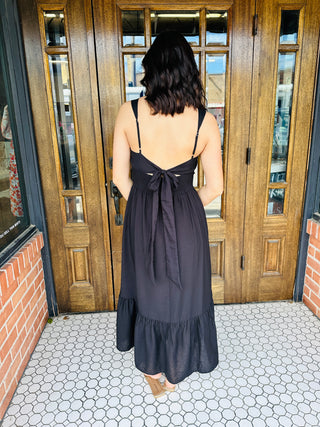 Into The Night Smocked Midi Dress • Black-Blu Pepper-Shop Anchored Bliss Women's Boutique Clothing Store
