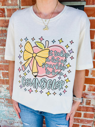 It Takes a Lot of Sparkles To Be a Counselor Graphic Tee-Harps & Oli-Shop Anchored Bliss Women's Boutique Clothing Store