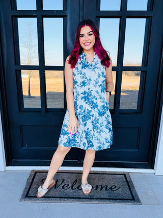 It's Easy to See Blue Floral Tiered Dress-Grace + Emma-Shop Anchored Bliss Women's Boutique Clothing Store