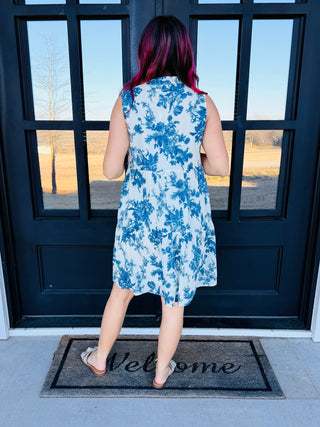 It's Easy to See Blue Floral Tiered Dress-Grace + Emma-Shop Anchored Bliss Women's Boutique Clothing Store
