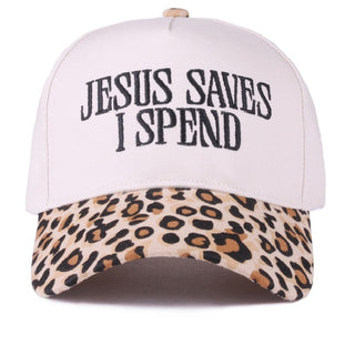 Jesus Saves I Spend Embroidered Cap • Leopard-Zenana-Shop Anchored Bliss Women's Boutique Clothing Store