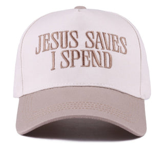 Jesus Saves I Spend Embroidered Cap • Mocha-Zenana-Shop Anchored Bliss Women's Boutique Clothing Store