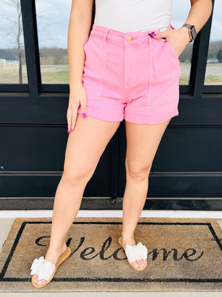 Judy Blue Calling it Out High Waist Denim Shorts • Pink-Judy Blue-Shop Anchored Bliss Women's Boutique Clothing Store