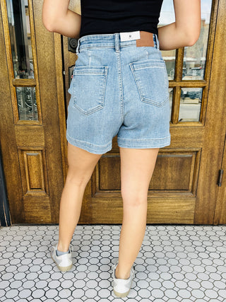 Judy Blue Take Your Time Denim Trouser Shorts-Judy Blue-Shop Anchored Bliss Women's Boutique Clothing Store