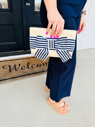 Just a Daydreamer Canvas Clutch • White & Navy Stripes-Simply Southern-Shop Anchored Bliss Women's Boutique Clothing Store