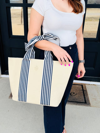 Just a Daydreamer Canvas Tote • White & Navy Stripes-Simply Southern-Shop Anchored Bliss Women's Boutique Clothing Store