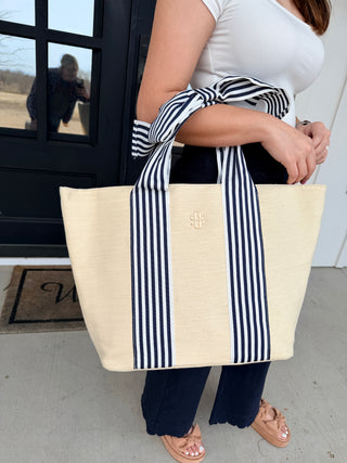 Just a Daydreamer Canvas Tote • White & Navy Stripes-Simply Southern-Shop Anchored Bliss Women's Boutique Clothing Store