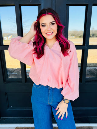 Kind Heart Balloon Sleeve Top • Pink-Stacey Kluttz-Shop Anchored Bliss Women's Boutique Clothing Store