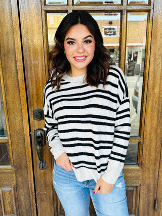 Know You Best Striped Front Seam Sweater • Cream-Blu Pepper-Shop Anchored Bliss Women's Boutique Clothing Store