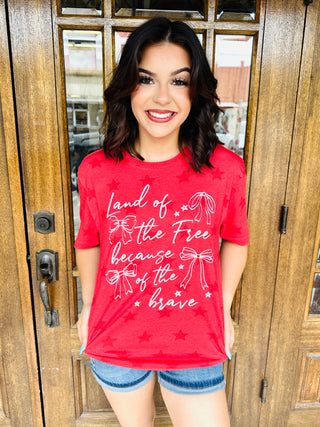 Land of the Free Because of the Brave Star Graphic Tee-Harps & Oli-Shop Anchored Bliss Women's Boutique Clothing Store