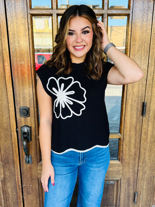 Let It Be Scallop Sweater Top • Black-She+Sky-Shop Anchored Bliss Women's Boutique Clothing Store