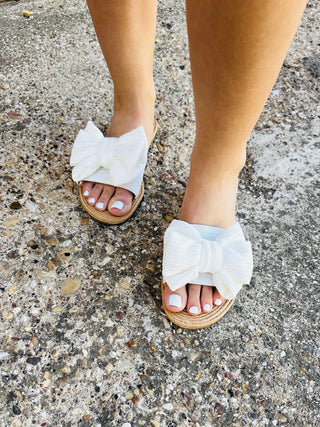 Let’s Meet Up Bow Sandals • Ivory-JP Original Corp-Shop Anchored Bliss Women's Boutique Clothing Store