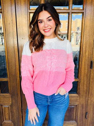 Lift Me Up Ombre Cable Knit Sweater • Pink-EESome-Shop Anchored Bliss Women's Boutique Clothing Store