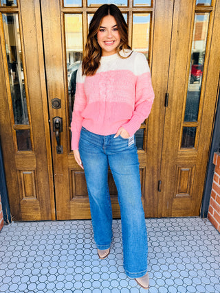 Lift Me Up Ombre Cable Knit Sweater • Pink-EESome-Shop Anchored Bliss Women's Boutique Clothing Store