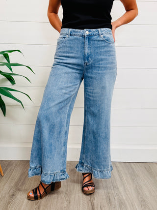 Look Like You Love Me Ruffle Hem Denim Jeans • Mineral Washed-EESome-Shop Anchored Bliss Women's Boutique Clothing Store