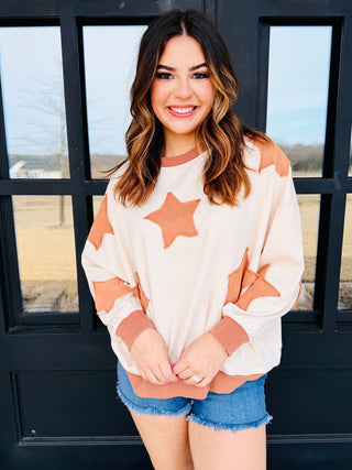 Look to the Stars Star Patch Knit Top • Cinnamon-She+Sky-Shop Anchored Bliss Women's Boutique Clothing Store