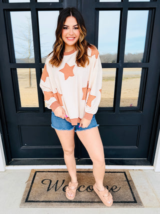 Look to the Stars Star Patch Knit Top • Cinnamon-She+Sky-Shop Anchored Bliss Women's Boutique Clothing Store