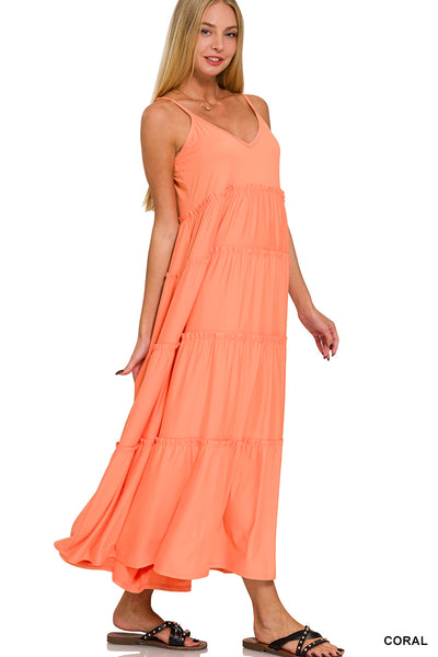 Hooked On You V-Neck Maxi Dress • Coral-Zenana-Shop Anchored Bliss Women's Boutique Clothing Store