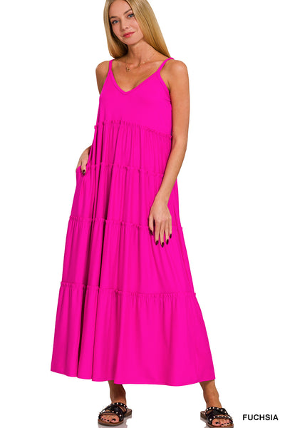 Hooked On You V-Neck Maxi Dress • Fuchsia-Zenana-Shop Anchored Bliss Women's Boutique Clothing Store