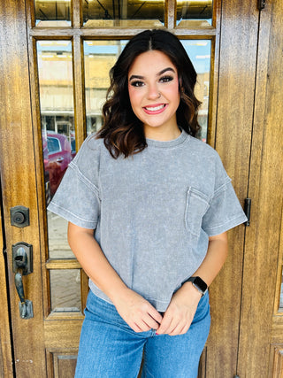 Made My Change Mineral Washed Ribbed Pocket Top • Charcoal Grey-Blu Pepper-Shop Anchored Bliss Women's Boutique Clothing Store