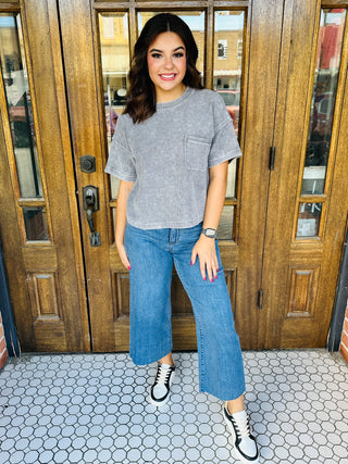Made My Change Mineral Washed Ribbed Pocket Top • Charcoal Grey-Blu Pepper-Shop Anchored Bliss Women's Boutique Clothing Store