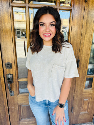 Made My Change Mineral Washed Ribbed Pocket Top • Khaki-Blu Pepper-Shop Anchored Bliss Women's Boutique Clothing Store