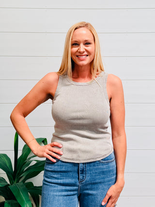 Made My Change Mineral Washed Ribbed Tank Top • Grey-Blu Pepper-Shop Anchored Bliss Women's Boutique Clothing Store