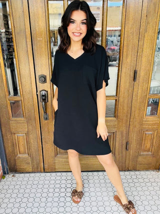 Make a Move V-Neck T-Shirt Dress • Black-Zenana-Shop Anchored Bliss Women's Boutique Clothing Store