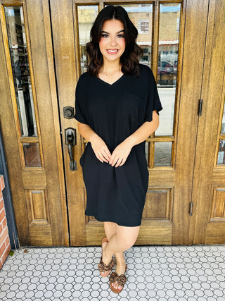 Make a Move V-Neck T-Shirt Dress • Black-Zenana-Shop Anchored Bliss Women's Boutique Clothing Store