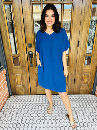 Make a Move V-Neck T-Shirt Dress • Light Navy-Zenana-Shop Anchored Bliss Women's Boutique Clothing Store