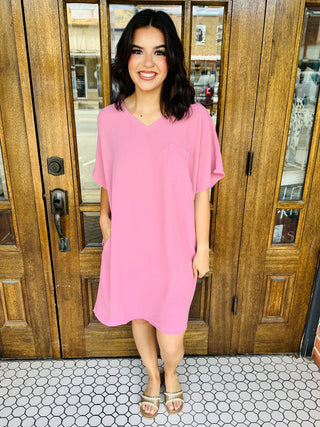 Make a Move V-Neck T-Shirt Dress • Light Rose-Zenana-Shop Anchored Bliss Women's Boutique Clothing Store