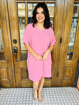 Make a Move V-Neck T-Shirt Dress • Light Rose-Zenana-Shop Anchored Bliss Women's Boutique Clothing Store