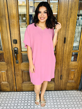 Make a Move V-Neck T-Shirt Dress • Light Rose-Zenana-Shop Anchored Bliss Women's Boutique Clothing Store