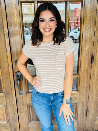 Make a Plan Striped Knit Top • Khaki-Blu Pepper-Shop Anchored Bliss Women's Boutique Clothing Store