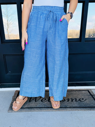 Make a Wish Striped Linen Wide Leg Pants • Blue-Umgee-Shop Anchored Bliss Women's Boutique Clothing Store