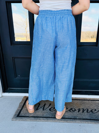 Make a Wish Striped Linen Wide Leg Pants • Blue-Umgee-Shop Anchored Bliss Women's Boutique Clothing Store