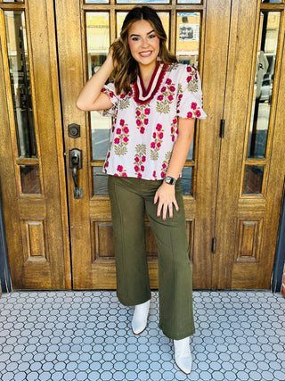 Make an Entrance Floral Bubble Sleeve Top • Cream-Entro-Shop Anchored Bliss Women's Boutique Clothing Store