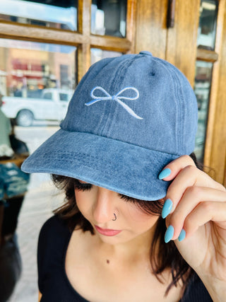 Embroidered Coquette Bow Cap • Navy-Zenana-Shop Anchored Bliss Women's Boutique Clothing Store