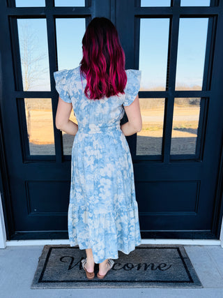 New Days Ahead Smocked Blue Floral Midi Dress-Oddi-Shop Anchored Bliss Women's Boutique Clothing Store
