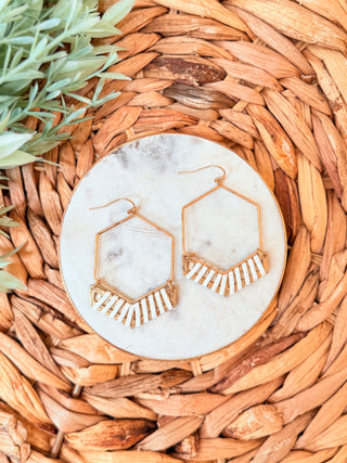 Nora Hexagon Earrings • White & Gold-Carol Su-Shop Anchored Bliss Women's Boutique Clothing Store