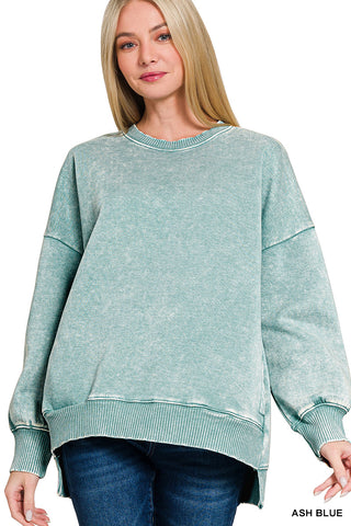 Go Easy on Me Acid Washed Hi Low Pullover • Ash Blue-Zenana-Shop Anchored Bliss Women's Boutique Clothing Store